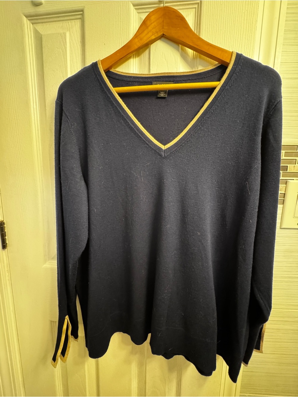 Halogen Navy V Neck Sweater 2X Contrast Trim